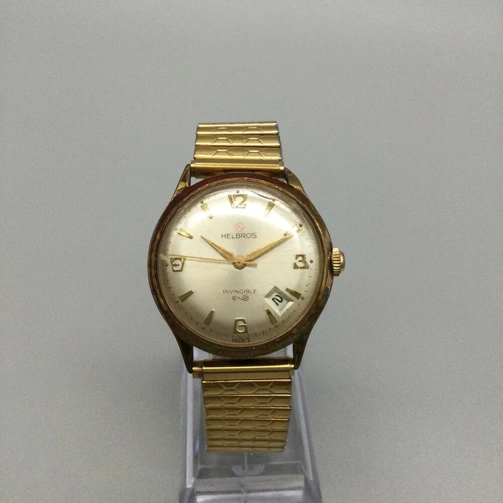 Vintage Helbros Invincible Mens Watch 33mm Champagne Dial Date Anti-Magnetic Mens helbros invincible vintage - Gem main image 2